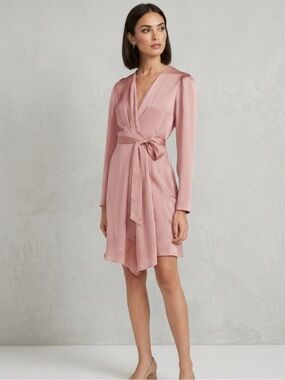 Express Satin Wrap Dress – Size M | Soft‑Girl Luxe | Wedding‑Guest Ready